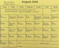 August Fundraiser - Calendar Raffle